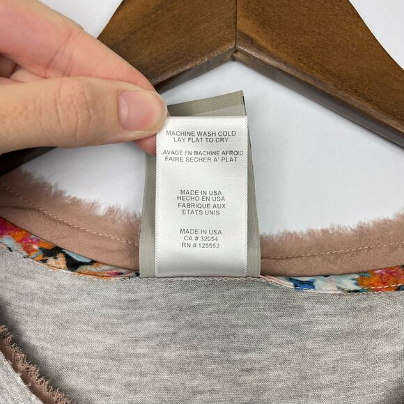 Dolan | Gray Jersey Knit Raw Edge Chiffon Trim Soft Tee - Picture 8 of 8